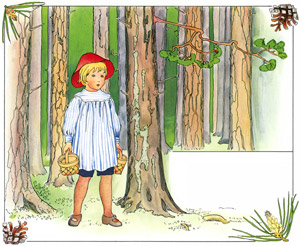 挿絵1(お母さんの誕生日の為にブルーベリーとこけももを摘みに森へきたプッテ） [エルサ・ベスコフ, ブルーベリーもりでのプッテのぼうけんより]のサムネイル画像