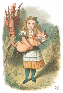 挿絵11(豚になった赤ん坊を抱くアリス） [ジョン・テニエル, おとぎのアリスより]のサムネイル画像