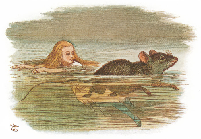 挿絵5(涙の池で泳ぐアリスとネズミ） [ジョン・テニエル, おとぎのアリスより] パブリックドメイン画像 