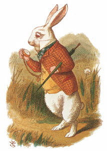 挿絵2(スーツ姿で懐中時計を見ている白ウサギ） [ジョン・テニエル, おとぎのアリスより]のサムネイル画像
