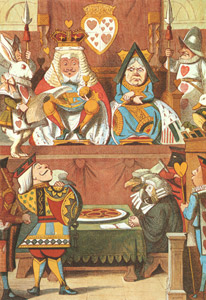 挿絵1(王が裁判官を務めるトランプ達の宮廷裁判） [ジョン・テニエル, おとぎのアリスより]のサムネイル画像