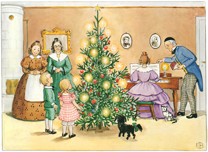 挿絵3(クリスマスツリーに見とれるペッテルとロッタ） [エルサ・ベスコフ, ペッテルとロッタのクリスマスより] パブリックドメイン画像 