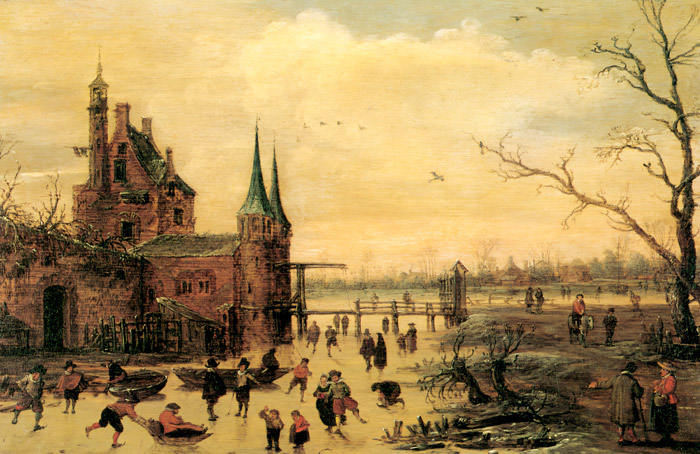 スケートをする人々のいる風景 [エサイアス・ファン・デ・ヴェルデ, 1620年頃, ブリューゲルとネーデルラント風景画より] パブリックドメイン画像 