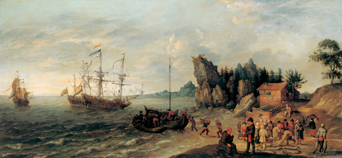 海辺の風景 [アダム・ウィラールト, 1621年頃, ブリューゲルとネーデルラント風景画より] パブリックドメイン画像 