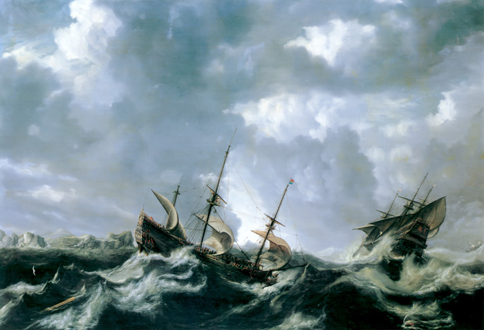 海上の嵐 [ボナヴェントゥーラ・ペータース・ザ・エルダー, 1632年, ブリューゲルとネーデルラント風景画より] パブリックドメイン画像 