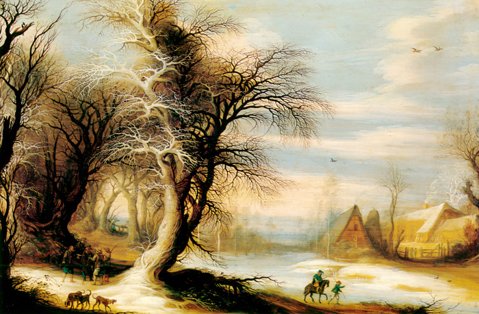 雪の狩人 [ヘイスブレフト・レイテンス, ブリューゲルとネーデルラント風景画より] パブリックドメイン画像 