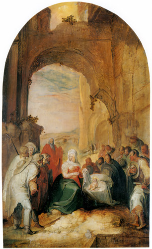 羊飼いの礼拝 [カレル・ファン・マンデル, 1596年, ブリューゲルとネーデルラント風景画より] パブリックドメイン画像 