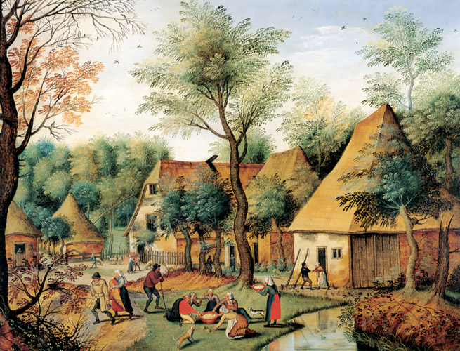 村落風景 [ピーテル・ブリューゲル (子), 1630-1638年, ブリューゲルとネーデルラント風景画より] パブリックドメイン画像 
