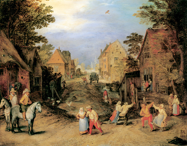 農民のいる村の道 [ヤン・ブリューゲル (子), ブリューゲルとネーデルラント風景画より] パブリックドメイン画像 