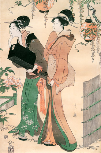 Two Beauties under a Wisteria Trellis [Chobunsai Eishi, c.1796-1798, from Ukiyo-E Masterpieces in European Collections: The British Museum II]