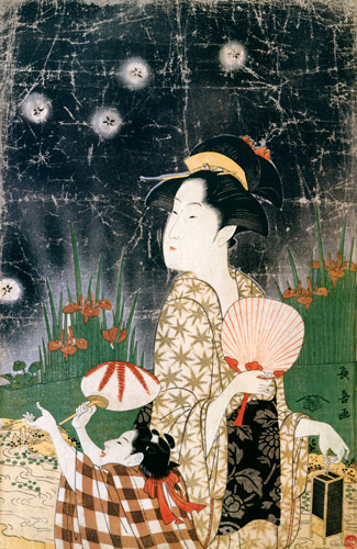 蛍狩り [栄松斎長喜, 1789-1801年, 秘蔵浮世絵大観 第2巻 大英博物館2より] パブリックドメイン画像 