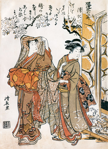 Representation (mitate) of Kiyomizu Komachi, from the Seven Episodes of Ono-no Komachi series [Torii Kiyonaga, c.1772-1781末, from Ukiyo-e Masterpieces in European Collections: The British Museum II]
