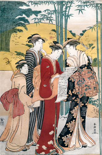 竹林七妍(左） [勝川春潮, 1781-1789年, 秘蔵浮世絵大観 第2巻 大英博物館2より] パブリックドメイン画像 