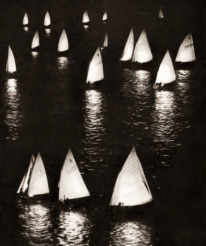 夜のヨット [本庄光郎, カメラ毎日 1956年3月号より] パブリックドメイン画像 