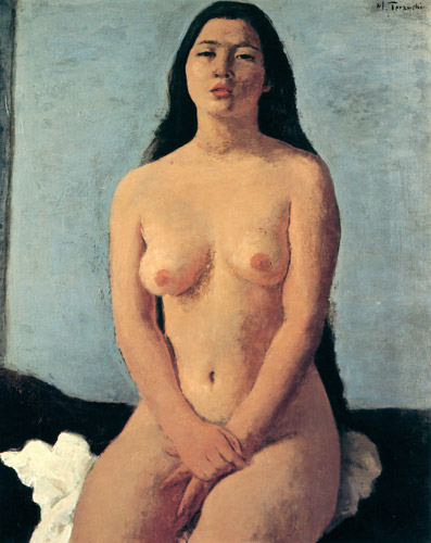 腰掛ける裸婦 [寺内萬治郎, 1957年, 寺内萬治郎展より] パブリックドメイン画像 