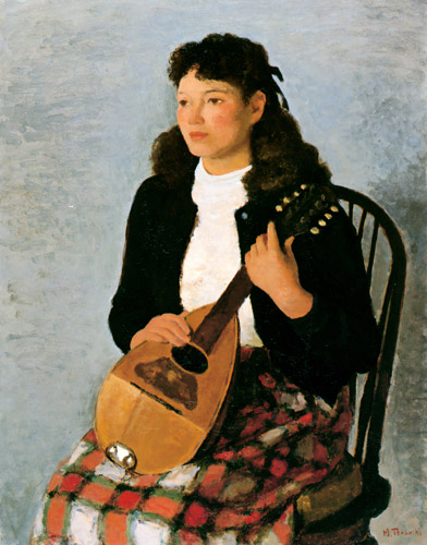 Woman with Musical Instrument [Terauchi Manjirō, c.1948, from Exhibition Catalog of Terauchi Manjiro]
