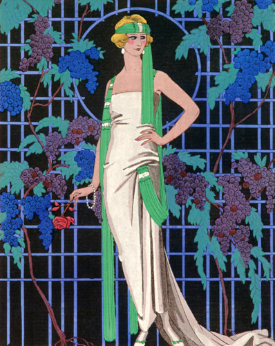 ガゼット・デュ・ボン・トン誌 夜のバラ [ジョルジュ・バルビエ, 1921年, ジョルジュ・バルビエ 優美と幻想のイラストレーターより] パブリックドメイン画像 