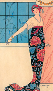 ジュルナール・デ・ダーム・エ・デ・モード 夜会用盛装 ヌードカラーのメリンスのブラウスに、インド会社趣味の刺繍をしたシルクのチュニック [ジョルジュ・バルビエ, 1913年, ジョルジュ・バルビエ 優美と幻想のイラストレーターより]のサムネイル画像