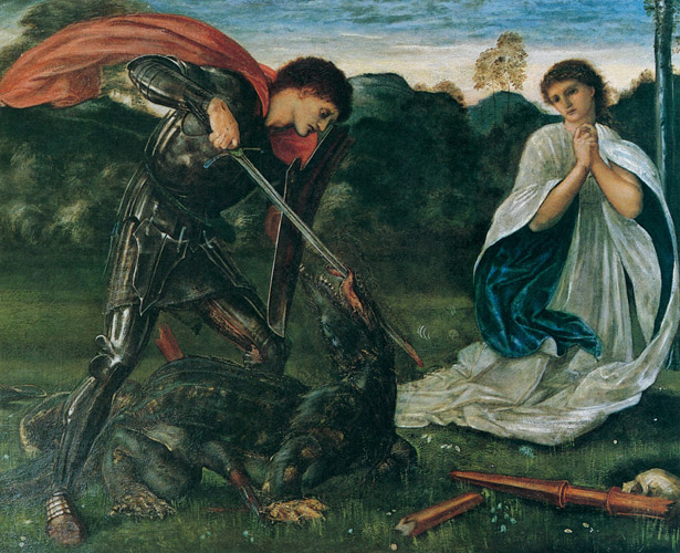 St George Slaying the Dragon [Edward Burne-Jones, 1864, from Burne-Jones and his Followers]