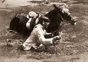 落馬の後、総合馬術野外騎乗の最難所 [パウル・ヴォルフ, 1936年, ライカによる第十一回伯林オリムピック写真集より]のサムネイル画像