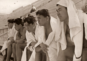 Japanese Men’s Swimming Team Watches Other Countries’ Swimmers Practice [Dr. Paul wolff, 1936, from Leica Photo Collection of the 11th Olympic Games Berlin] Thumbnail Images