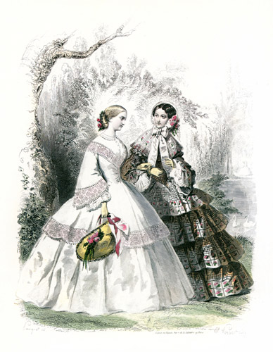 1857年8月 ジャーナル・ド・ドモワゼル誌 [ポーケ兄弟, ファッション・プレート全集3 19世紀中期より] パブリックドメイン画像 