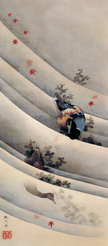 流水に鴨の図 [葛飾北斎, 1847年, 秘蔵浮世絵大観 第1巻 大英博物館Iより] パブリックドメイン画像 