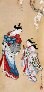 A Courtesan and her Attendants under a Cherry Tree [Toensai Kao, 1736-1751, from Ukiyo-e Masterpieces in European Collections: The British Museum I] Thumbnail Images
