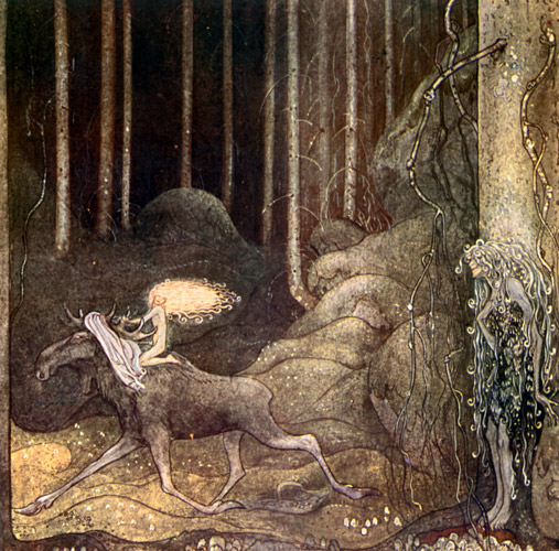 Leap the Elk and Little Princess Cottongrass 3 [John Bauer,  from Swedish Folk Tales]