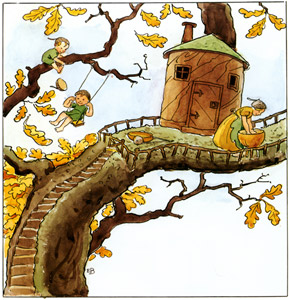どんぐりぼうやのぼうけん 挿絵1 (どんぐりぼうやのオッケとピレルリと木の上の家） [エルサ・ベスコフ, どんぐりぼうやのぼうけんより]のサムネイル画像