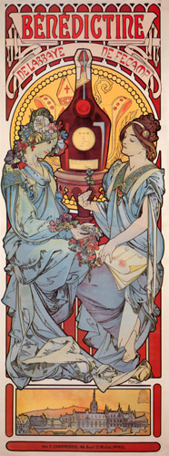 ベネディクティン酒 [アルフォンス・ミュシャ, 1896年, ベルエポックの巴里展より] パブリックドメイン画像 