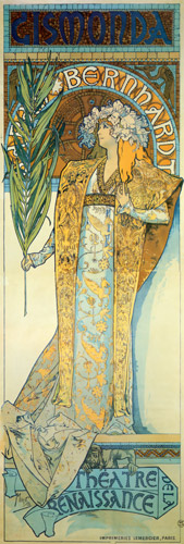 ジスモンダ – ルネッサンス劇場 [アルフォンス・ミュシャ, 1894年, ベルエポックの巴里展より] パブリックドメイン画像 