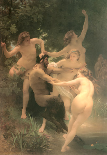 ニュンペーとサテュロス [ウィリアム・アドルフ・ブグロー, 1873年, Bouguereauより] パブリックドメイン画像 