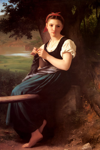 編み物をする少女 [ウィリアム・アドルフ・ブグロー, 1869年, Bouguereauより] パブリックドメイン画像 