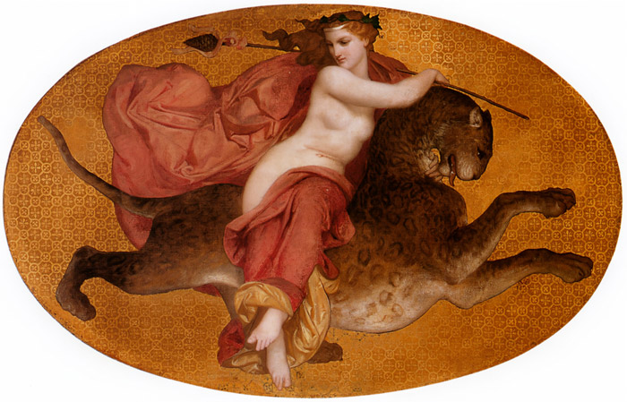 豹に乗るバッカンテ [ウィリアム・アドルフ・ブグロー, 1854年, Bouguereauより] パブリックドメイン画像 