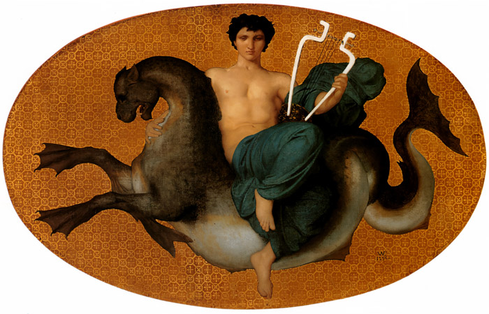海馬に乗るアリオン [ウィリアム・アドルフ・ブグロー, 1854年, Bouguereauより] パブリックドメイン画像 