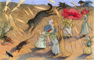 くさはらのこびと 挿絵10 (おいかけっこ） [エルンスト・クライドルフ, 花のメルヘンより]のサムネイル画像