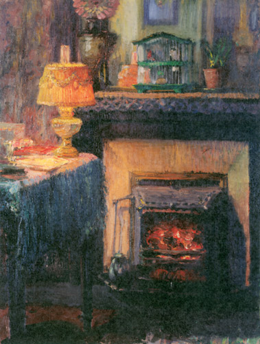ランプと暖炉 [児島虎次郎, 1909年, マリー・ローランサンとその時代展より] パブリックドメイン画像 