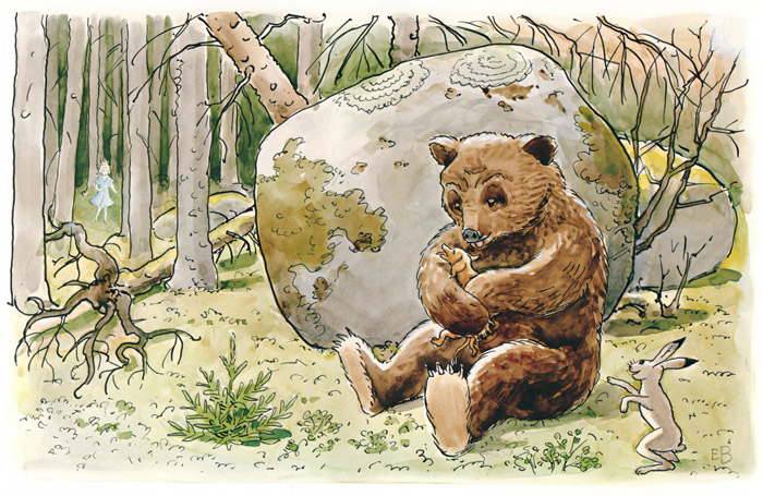 挿絵8 （犬のペレを抱きかかえる熊） [エルサ・ベスコフ, おうじょさまのぼうけんより] パブリックドメイン画像 