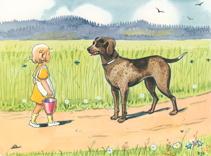 Plate 3 (The Girl Meets a Big Dog) [Elsa Beskow,  from Talented Annika]
