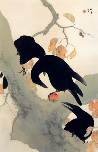 群鴉 [竹内栖鳳, 1921年頃, 竹内栖鳳展 近代日本画の巨人より] パブリックドメイン画像 