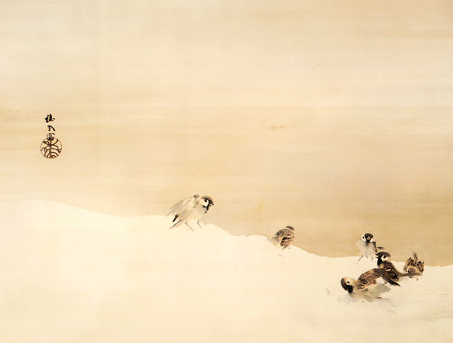 Sparrows in the Snow [Takeuchi Seihō, c.1900, from Takeuchi Seiho: Masterpiece Collection]