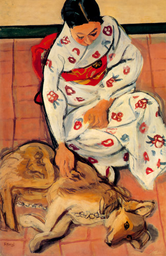 女と犬 [安井曾太郎, 1940年, 生誕百年記念 安井曽太郎展より] パブリックドメイン画像 