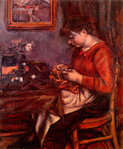 縫物する若き女 [安井曾太郎, 1913年, 生誕百年記念 安井曽太郎展より]のサムネイル画像
