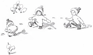 挿絵24 (雪で遊ぶ小人の子供たち） [エルサ・ベスコフ, もりのこびとたちより]のサムネイル画像
