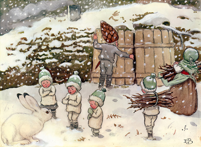 挿絵23 (冬支度する小人の家族たち） [エルサ・ベスコフ, もりのこびとたちより] パブリックドメイン画像 
