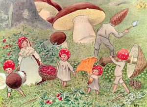 挿絵13 (食べ物を集める小人の家族たち） [エルサ・ベスコフ, もりのこびとたちより]のサムネイル画像