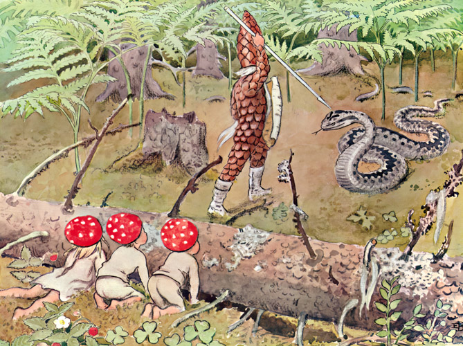 Plate 5 (Spirit Father Fighting a Snake) [Elsa Beskow,  from Children of the Forest]