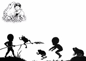 挿絵3 (蛙たちと遊ぶ小人の子供たち） [エルサ・ベスコフ, もりのこびとたちより]のサムネイル画像