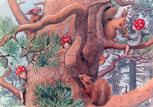 挿絵2 (子リスと遊ぶ小人の子供たち） [エルサ・ベスコフ, もりのこびとたちより]のサムネイル画像
